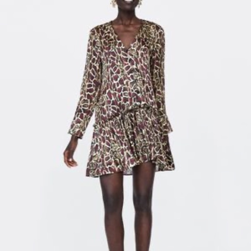 Zara Animal print ruffled dress